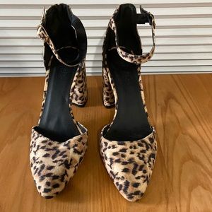 Charlotte Russe leopard print chunky heels with ankle strap, women’s size 7